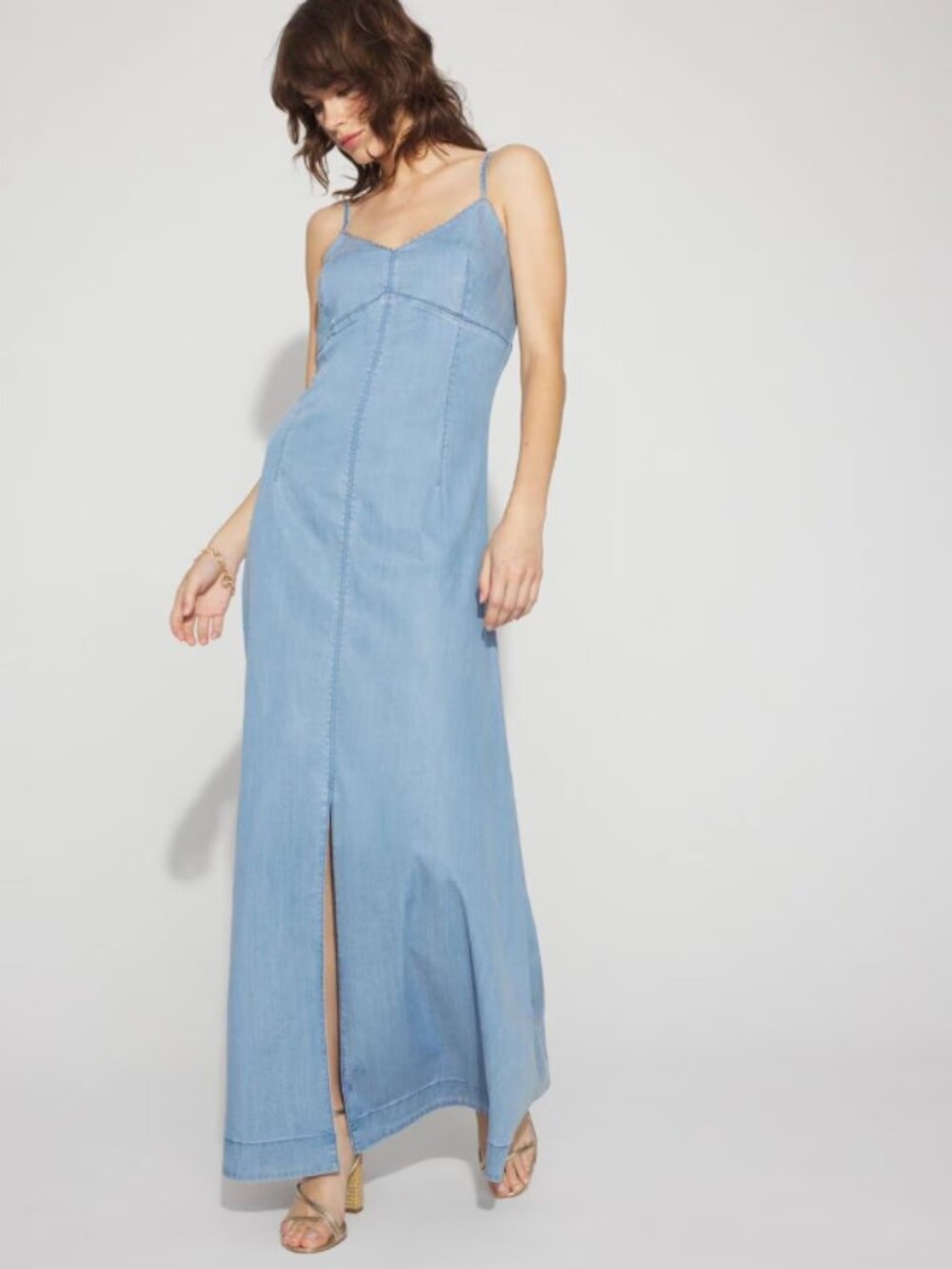 White House Black Market Chain Detail Denim Maxi Dress